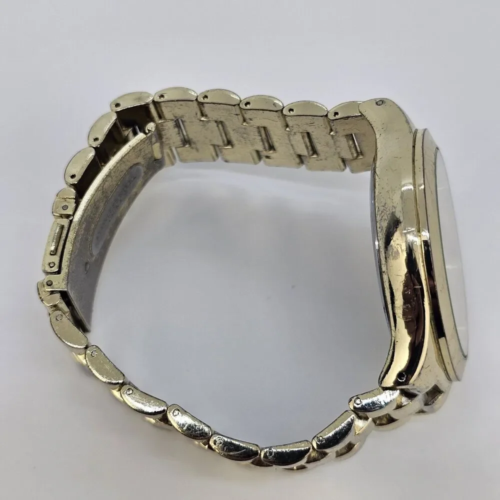 Men's Diamond Watch 44MM Large Case Gold Dial Gold Bracelet Band 7